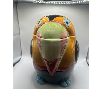 Toucan Cookie Jar, Bird Figural Kitchen Decor, Retro Ceramic‎ Container